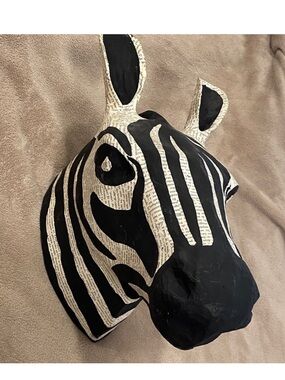 Anthropologie Black and White Zebra Head Wall Sculpture